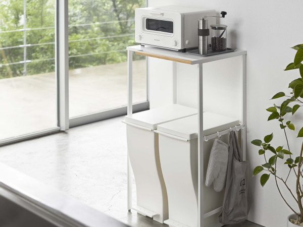 伸縮 ゴミ箱上ラック (ホワイト) 白 レンジ台 収納棚 ラック キッチン 収納 ごみ箱の上を有効活用 便利 おしゃれ 山崎実業 タワー拍卖