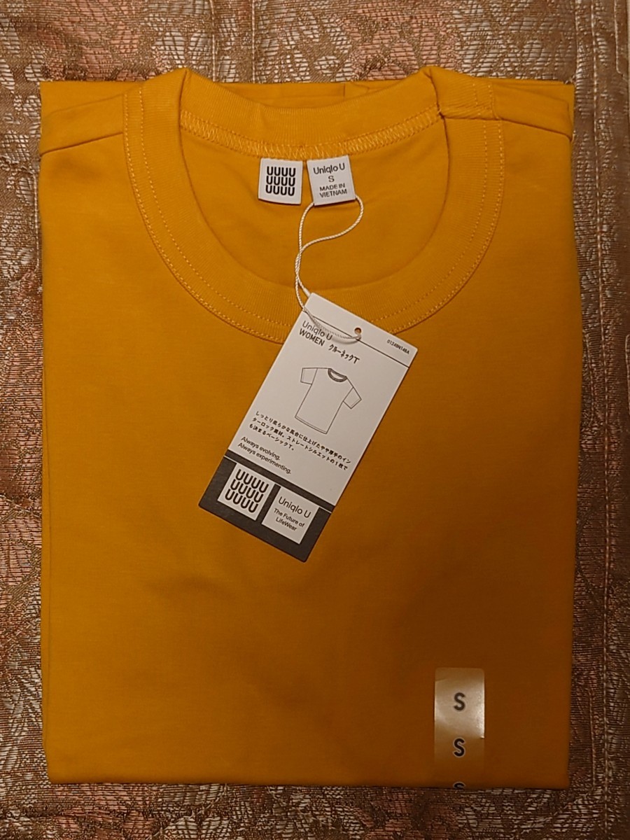 ユニクロ クルーネックTシャツ(半袖)綿100% (43イエロー) Sサイズ バスト77-83センチ ベトナム製 本体価格1000円+消費税 2019年購入拍卖