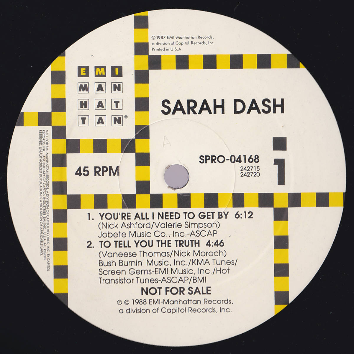ダンクラ12inch★SARAH DASH / You’re all I need (To tell you the truth収録)★EMI Manhattan★拍卖