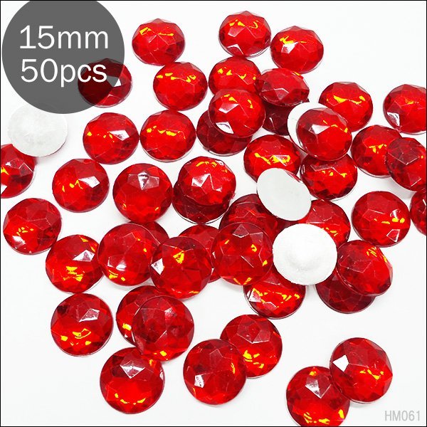 大粒 アクリルストーン (61) ラウンド レッド 赤 50個入り 15mm キラキラ ビジュー デコパーツ 手芸用品/12拍卖