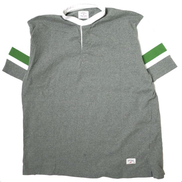 NOAH NYC ノア ニューヨーク 23SS カナダ製 ノーカラーラガーシャツ 23071122003510 XL グレー 半袖 ライン スタンドカラー Tシャツ g14041拍卖