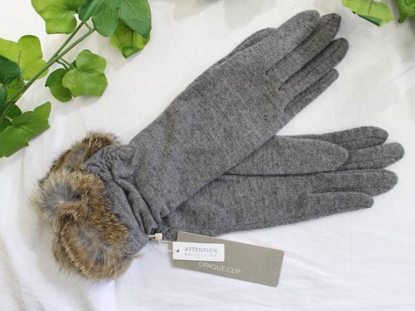 新品*オペークドットクリップ*ラビットファーグローブ 手袋拍卖