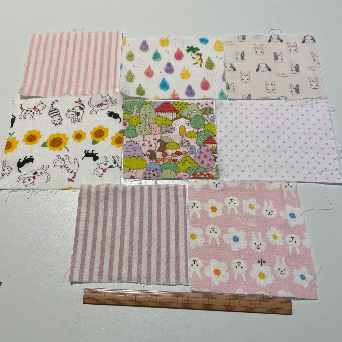 ★86☆ ダブルガーゼ生地はぎれセット ストライプ うさぎ ドット ねこ 猫 Wガーゼ パッチワーク拍卖
