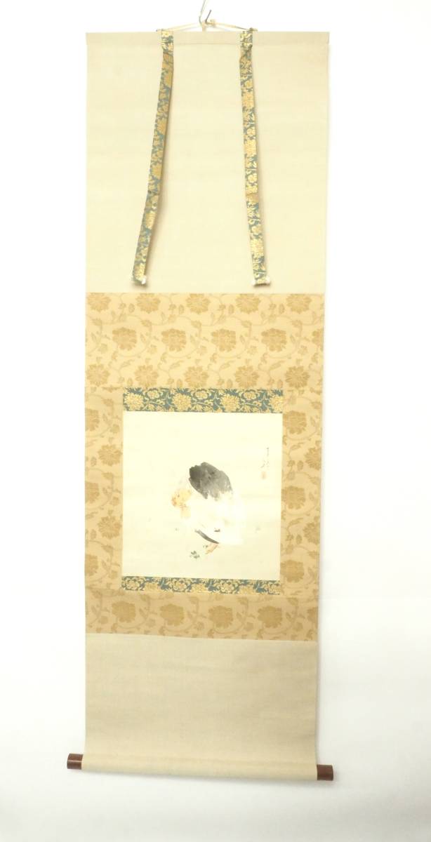 明治大正期ビンテージ 渡辺省亭作 『鶏の図』日本画 紙本掛軸 在銘品 落款有 箱無し 掛軸 TNI510拍卖