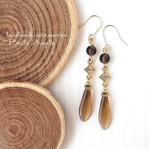 ◇◇+angelo+チェコダガーと石留めスクエアのピアス(p-200)スモーキートパーズ G 天然石 スモーキークォーツ ブラウン拍卖