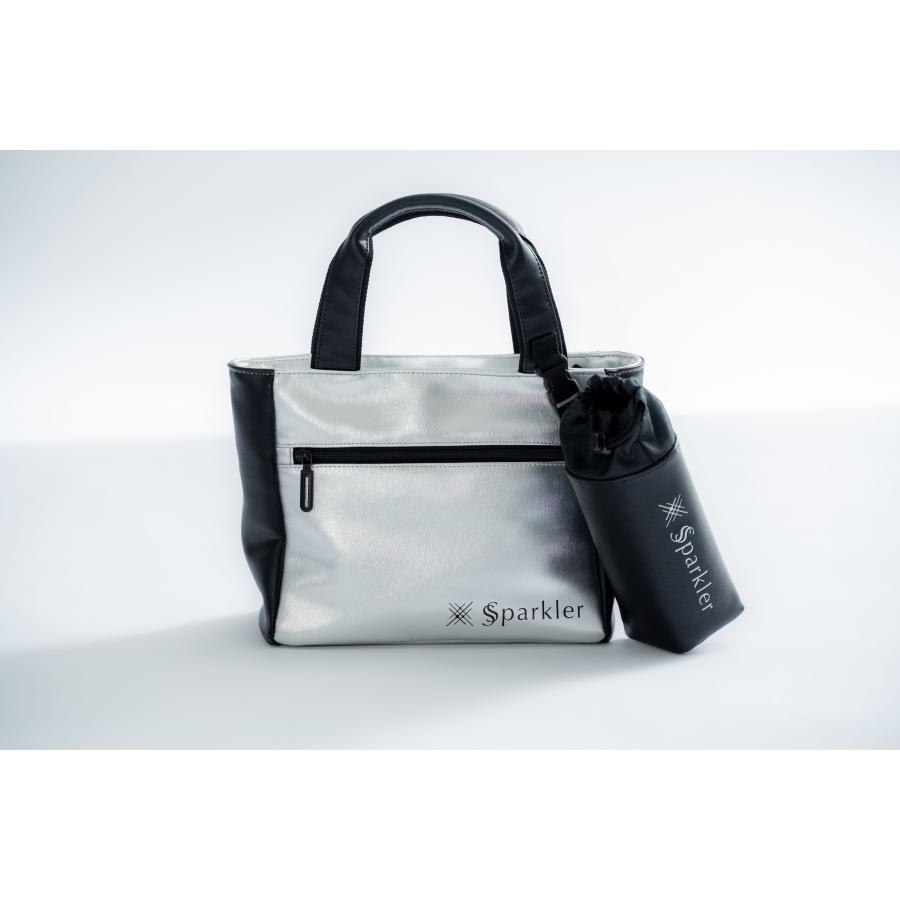 ●新品●Sparkler●ミニトートバッグ ドリンクホルダー付き 多機能●シルバー&ブラック拍卖