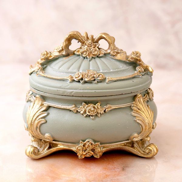 ★新品 ロココ調 ジュエリーボックス アクセサリーケース アクセサリー入れ 蓋付 グリーン インテリア 飾り おしゃれ かわいい シャビー拍卖