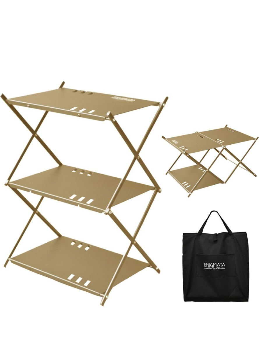 エニグマタ 3段 フィールドラック キャンプ ラック 多機能 3WAY フィールドラック camping キャンプ用品 天板 棚 ロールテーブル拍卖