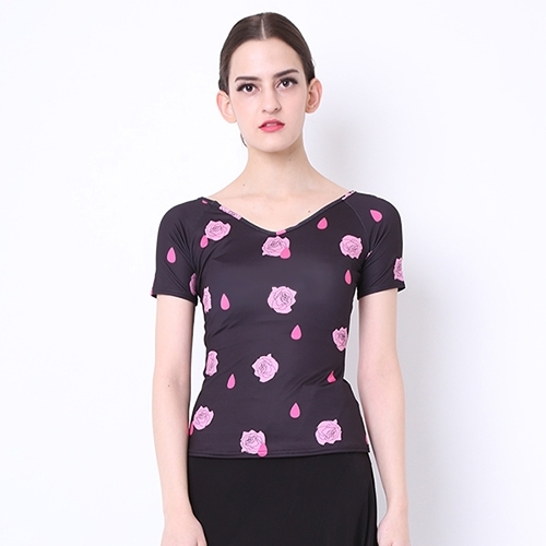 新品●送料無料◎社交ダンス カットソー ピンク 薔薇 半そで 3分袖拍卖