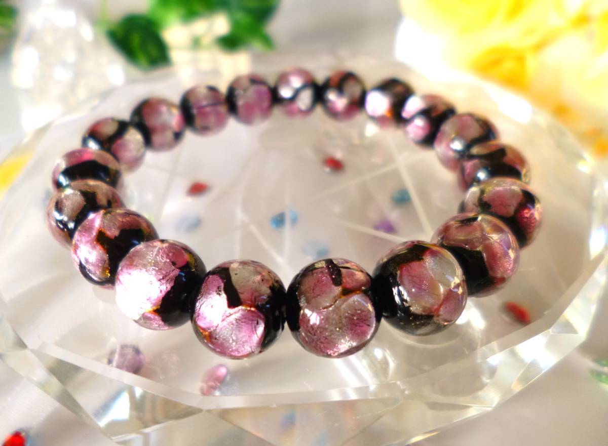 ☆可愛いとんぼ玉(トンボ玉)☆きらきら輝く☆ホタルガラス☆ ☆ピンクシルバー☆ ☆10mm☆ ☆16cm☆拍卖