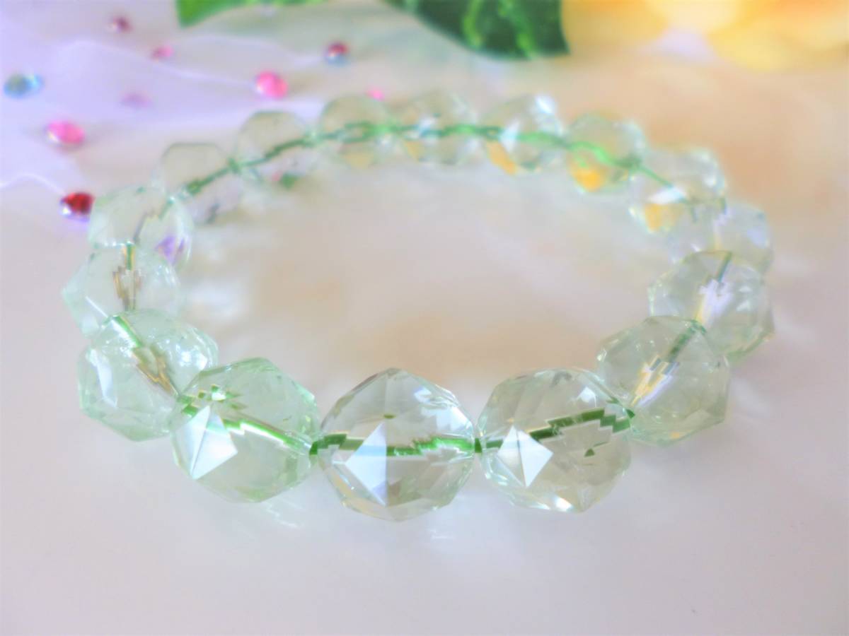 ☆真実の愛☆穏やかな愛の循環☆宝石質AAA☆グリーンアメジスト(プラシオライト)☆プレミアムスターカット☆大珠12mm☆16cm☆拍卖