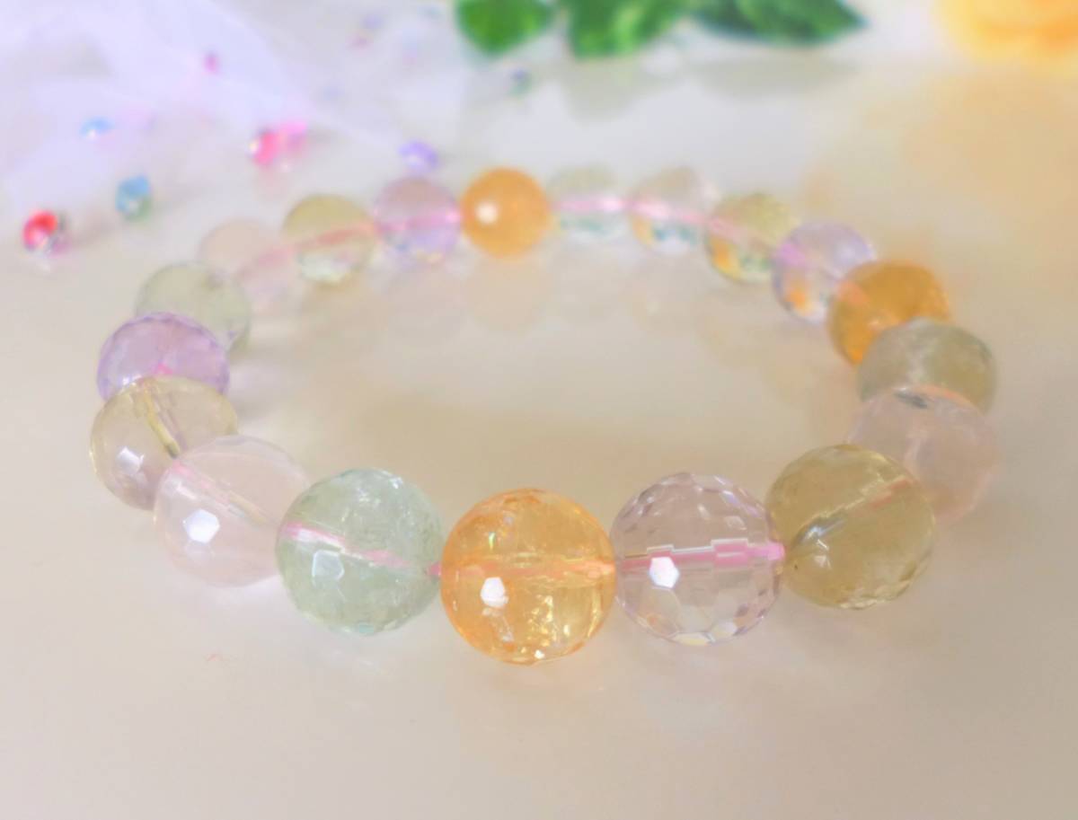 ☆幸運のキャンディ☆宝石質AAA☆ミックスストーン☆ピンクアメジスト・シトリン・グリーンアメジスト☆ローズ☆10mm☆16cm☆拍卖