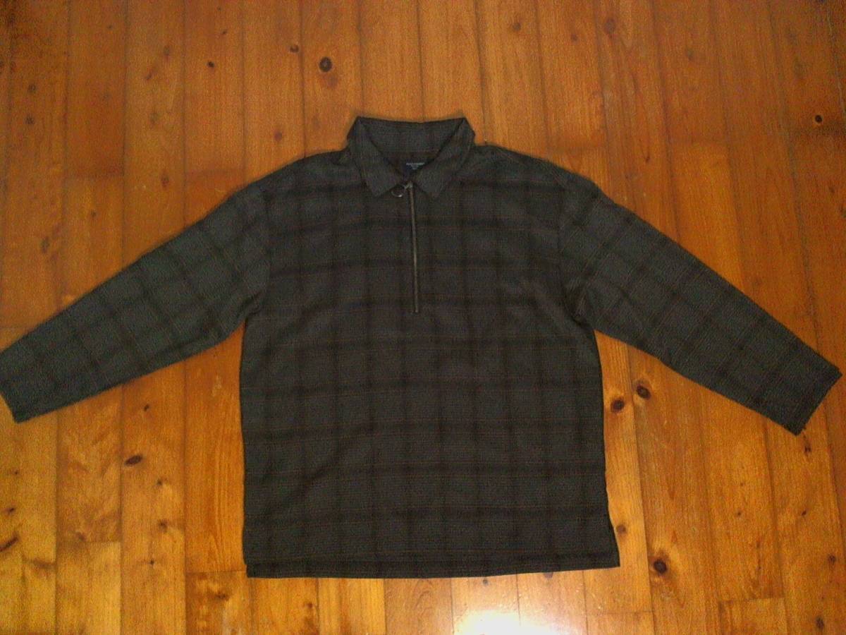 ★ユニクロ【UNIQLO】ハーフジップ チェック長袖シャツ M 濃いこげ茶 ダークブラウン拍卖