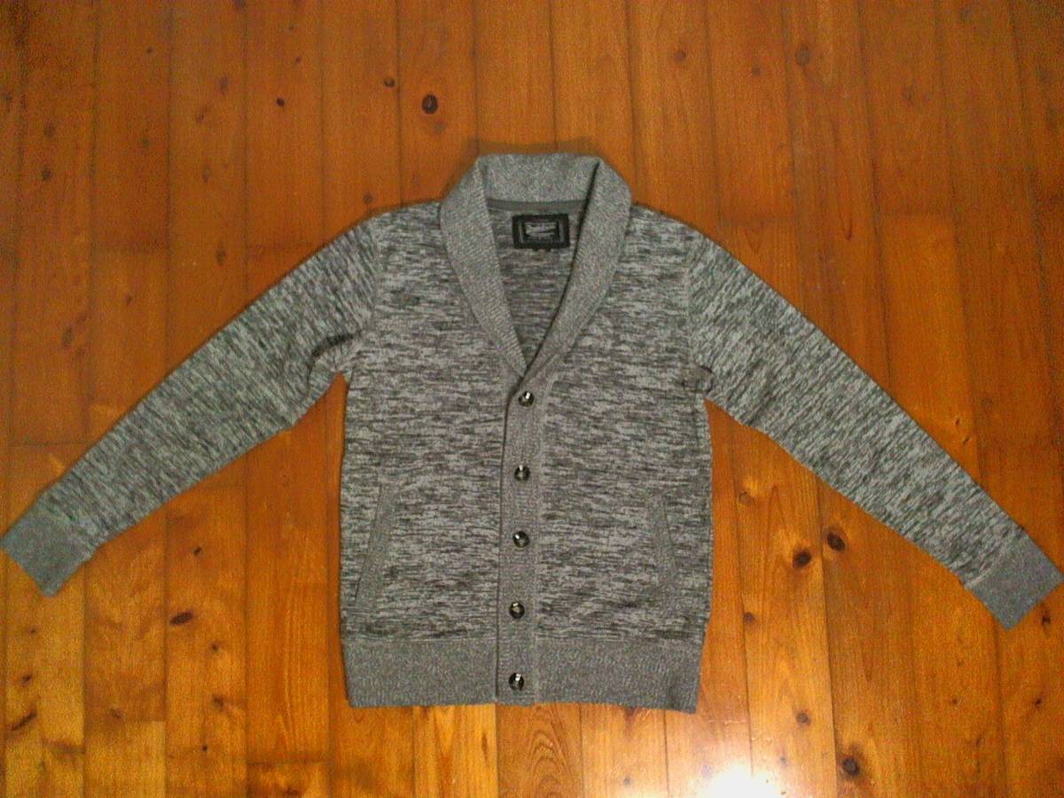 ★美品☆ダブルフォーカス【Doublefocus】ポリエステルニット ショールカラー カーディガン ジャケット S 黒グレー 霜降り拍卖