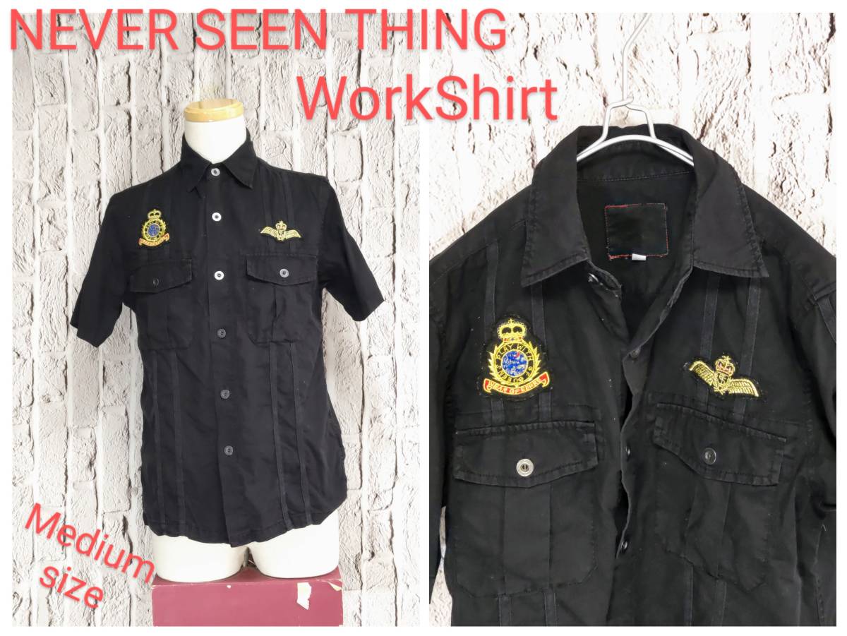 ★送料無料★ NEVER SEEN THING シャツ ネバーシーンシング ワークシャツ メンズ 半袖シャツ Medium拍卖