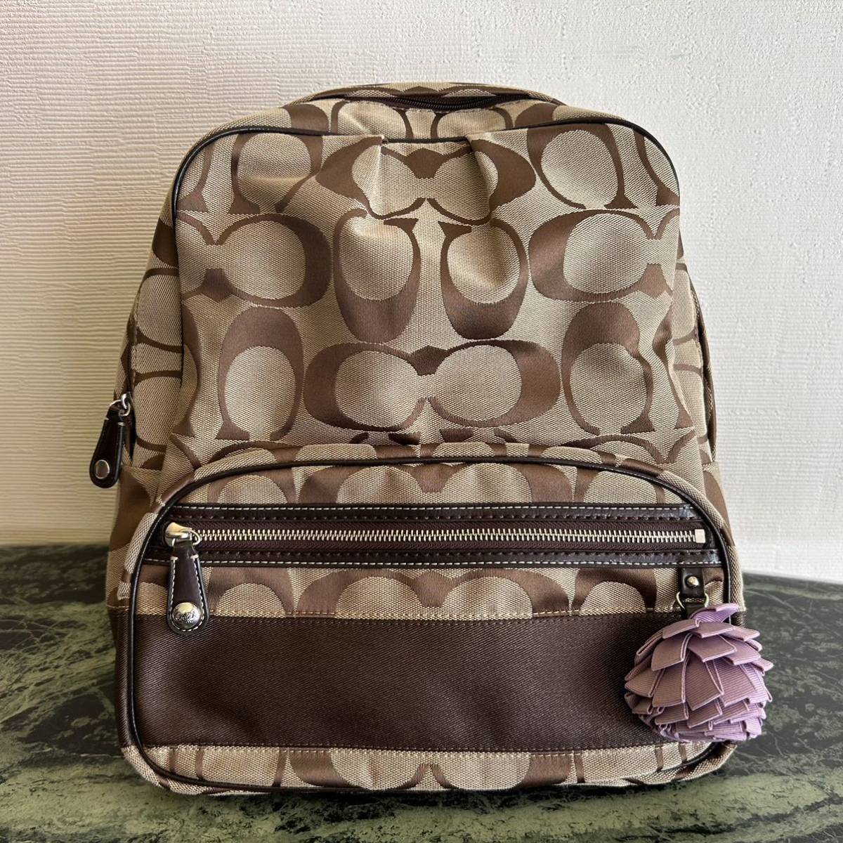 【美品】COACH★コーチ シグネチャー リュックサック バックパック ベージュ拍卖