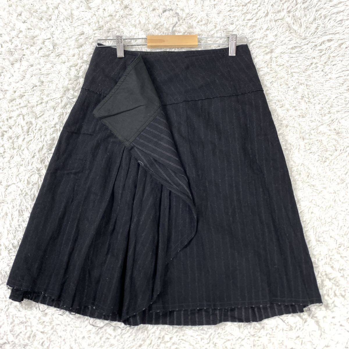 マックスアンドコー マックスマーラ ロングスカート 切りっぱなし カットオフ ストライプ ブラック ウール 40 YA4865拍卖