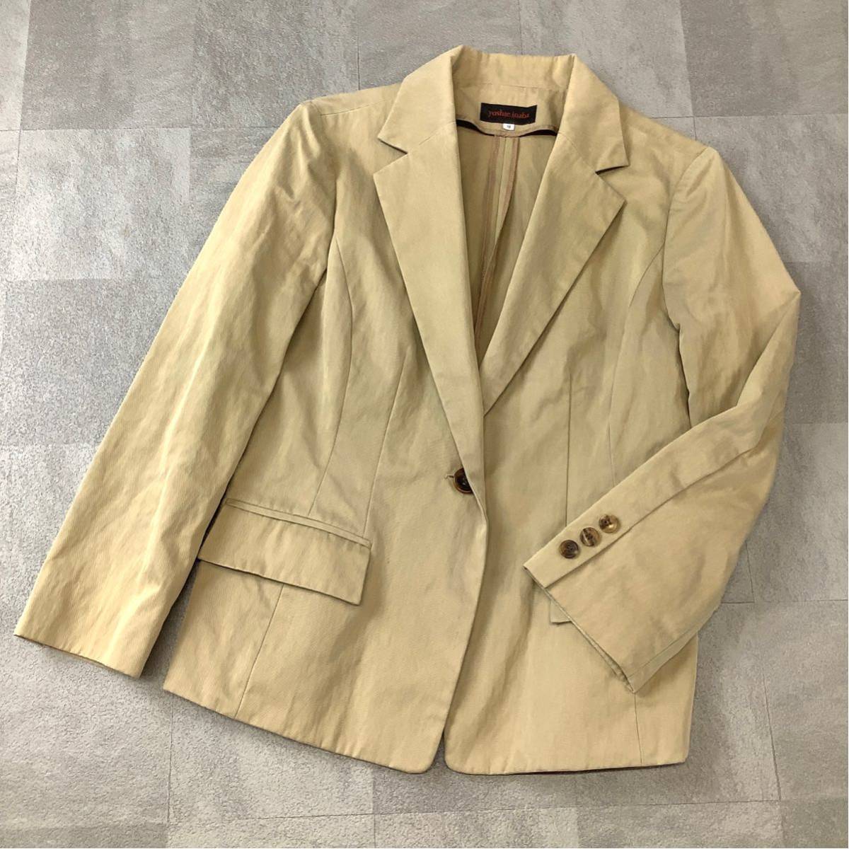 【抜群なシルエット】yoshie inaba ヨシエイナバ テーラード コットンジャケット レディース 9号 Mサイズ ベージュ拍卖