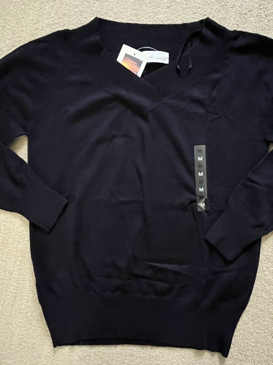 レディース長袖セーター ネイビーセーター 長袖ニット 紺無地セーター V襟 Vネック 長袖セーター セーター Vネックセーター拍卖