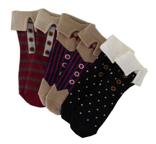 SI4434◇ 新品 レディース ソックス 3本組 洋服柄 洗濯可 クルー丈 22~25cm 黒 ネイビー 赤 白 ブラウン ベージュ 送料350円拍卖