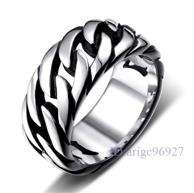 X250☆新品ワイルド感リング メンズ 指輪 シルバー ヴィンテージ チェーン 平打ち ステンレス 幅広 喜平チェーンリング アクセサリー拍卖