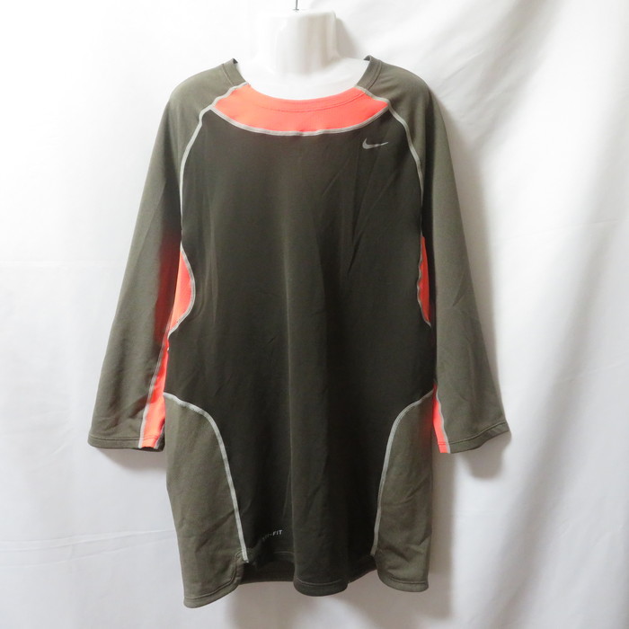 古着 メンズS NIKE/ナイキ ポリエステルTシャツ 七分袖 スポーツ ジム ジョギング トレーニング ブラック/グレー/オレンジ 534145-222拍卖