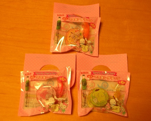 即決 キリン生茶 サンリオ ミニ マスキングテープ 3種 マイメロディ ポチャッコ ポムポムプリン キティ シナモロール拍卖