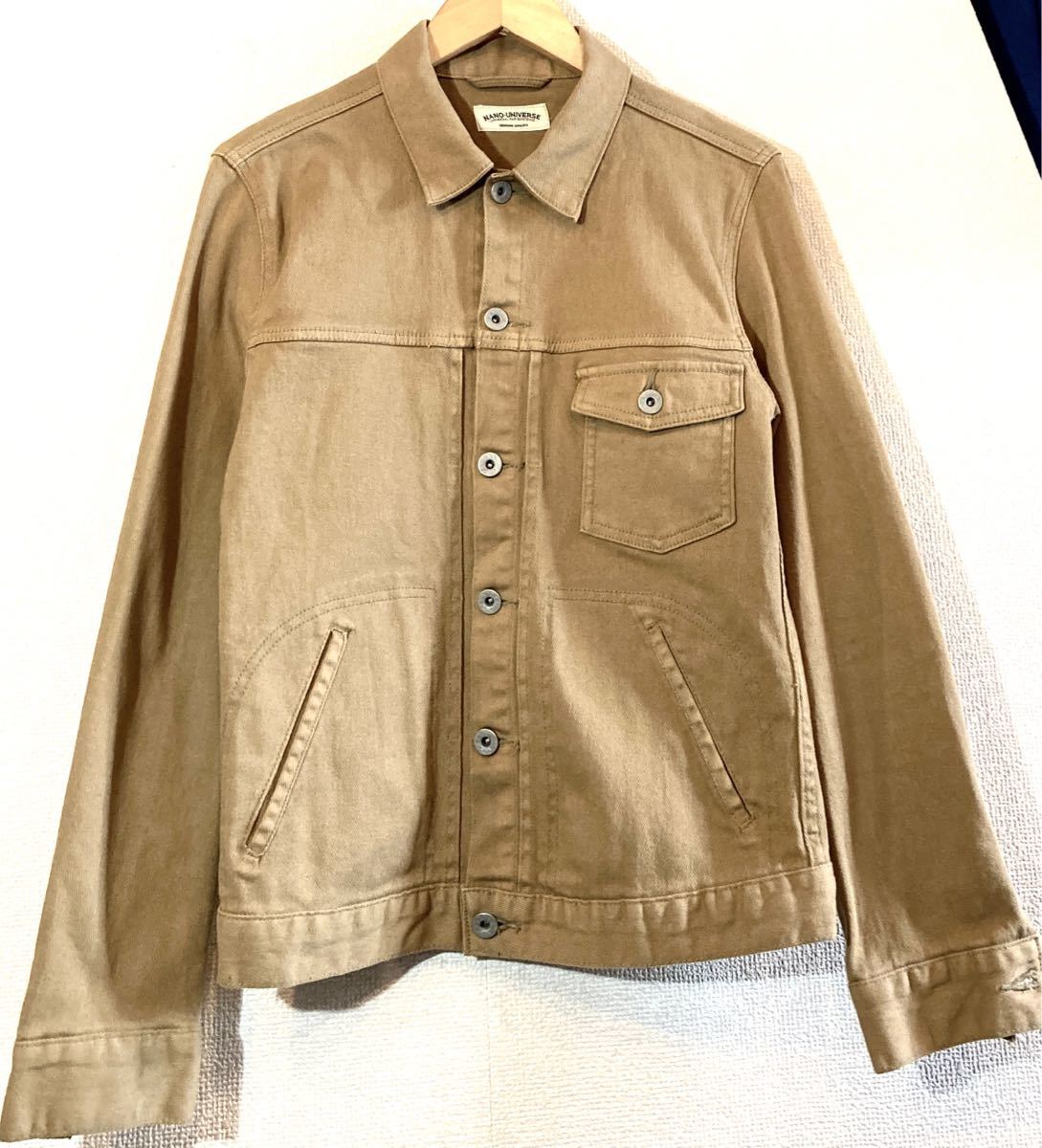 NANO UNIVERSE!デニムジャケット!ジージャン!プリーツ!111MJ!3ポケット!60'sタイプ!ナノユニバース!定価15,000円!ベージュ拍卖