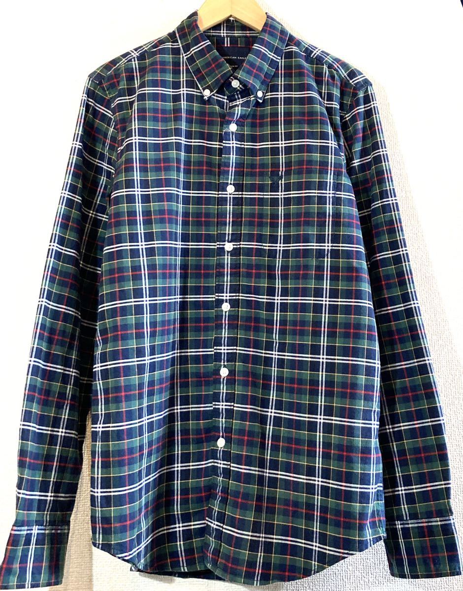 AMERICAN EAGLE☆シャツ☆ボタンダウン☆タータンチェック☆イーグル☆ワンポイント☆アメリカンイーグル☆定価8,000円 グリーン 緑紺赤白拍卖