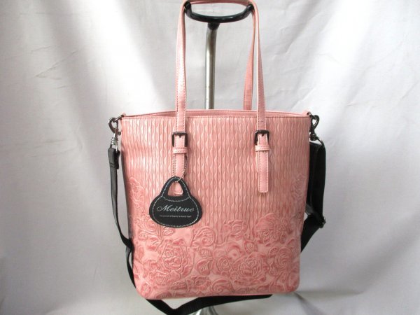 Meitrue バラ柄型押し◇2way トートバッグ PK 斜め掛け W33cm拍卖