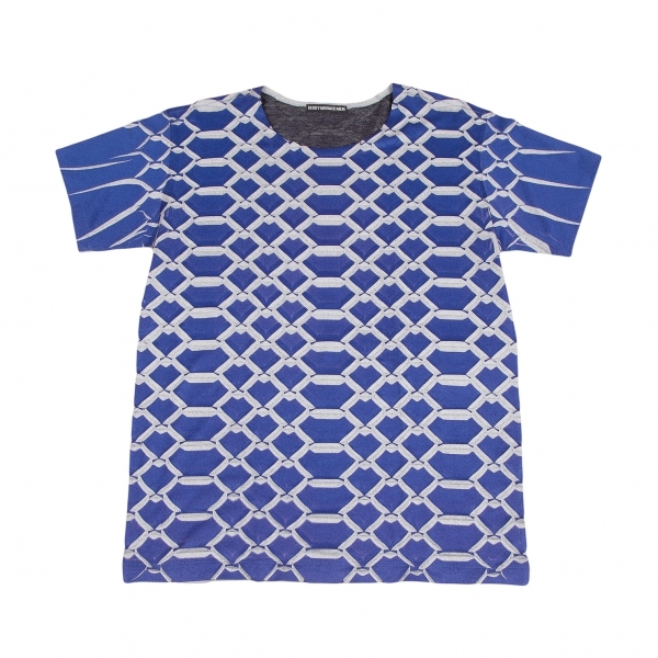 イッセイミヤケ メンISSEY MIYAKE MEN プリーツ格子プリントTシャツ 青グレー4 【メンズ】拍卖