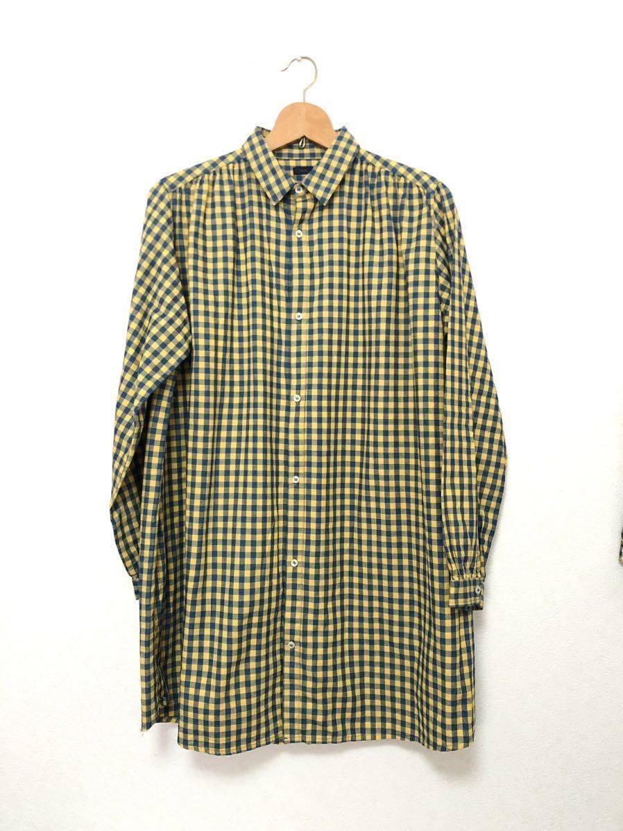 ichi 長袖 シャツ チェック柄 シャツワンピ ロングシャツ イエロー ブルー フリーサイズ拍卖