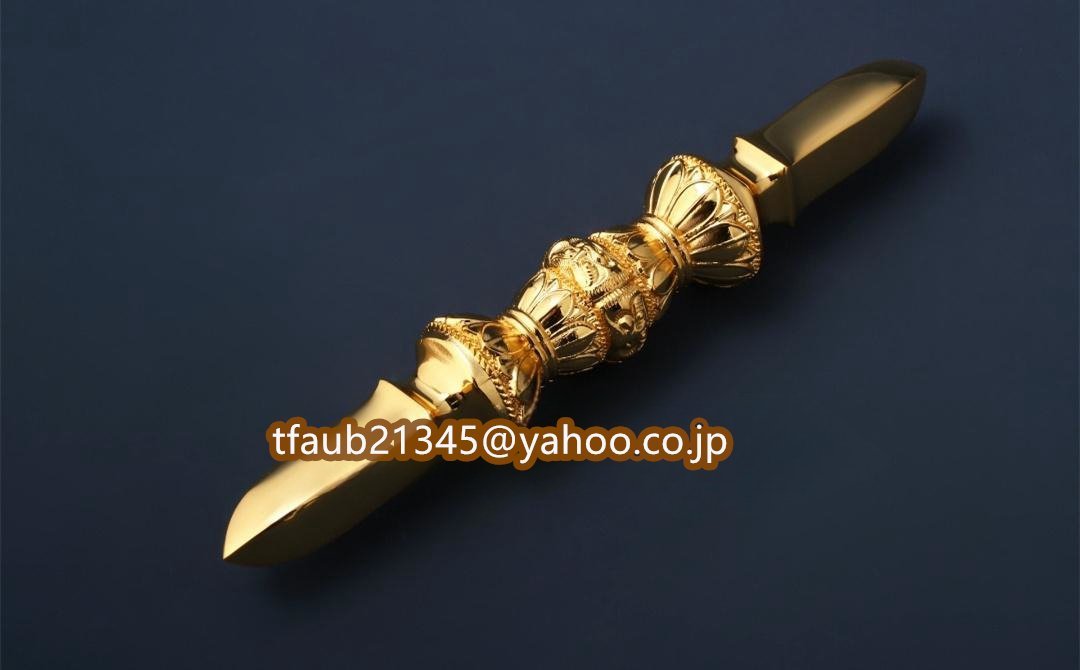 「密教法具 寺院用仏具」真言宗 金剛杵 鬼面型独鈷杵 仏具 仏教美術 筋彫り 真鍮製 磨き仕上げ 長さ16.5cm拍卖