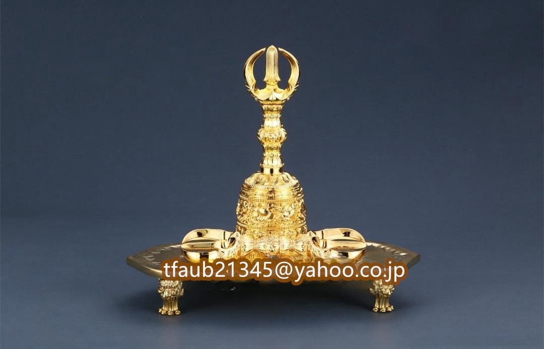 「密教法具 寺院用仏具」極上品 真言宗 三鈷杵/三鈷鈴/金剛盤 3点 仏教工芸品 筋彫り 真鍮製 24K 金メッキ加工 法具 1つも販売可/ご質問を拍卖