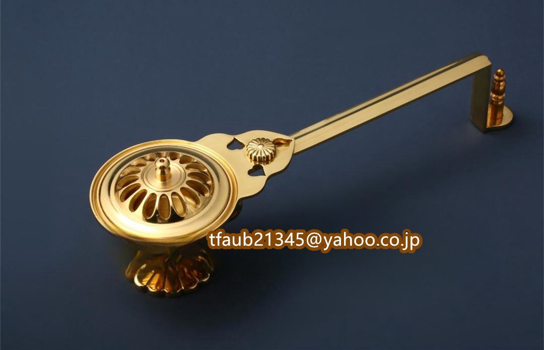 「密教法具 寺院用仏具」真言宗 太子型 柄香炉 仏具 仏教美術 真鍮製 磨き仕上げ 長さ30cm拍卖