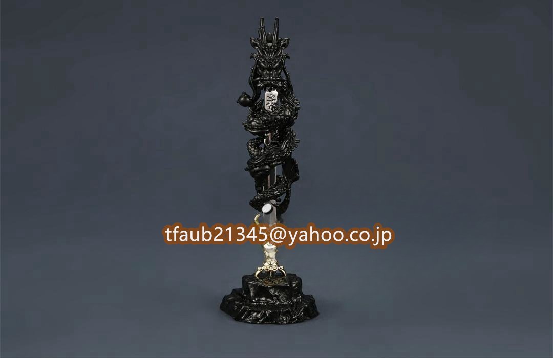 「密教法具 寺院用仏具」真言宗 不動明王 倶利伽羅龍王剣 仏具 倶利伽羅竜剣 倶利迦羅剣 三鈷剣 台座付き 真鍮製 高さ16.5cm 黒拍卖