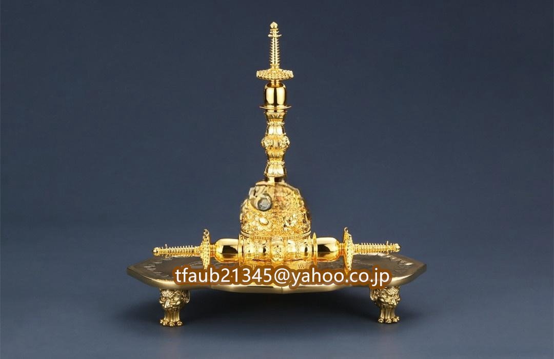 「密教法具 寺院仏具」極上品 真言宗 宝塔杵/塔鈴/金剛盤 3点 仏教工芸品 筋彫り 真鍮製 24K 金メッキ加工 法具 1つも販売可/ご質問を拍卖