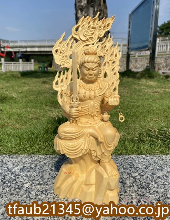 【ケーリーフショップ】 不動明王像 檜木 精密彫刻 仏師手仕上げ品 高さ34cm拍卖