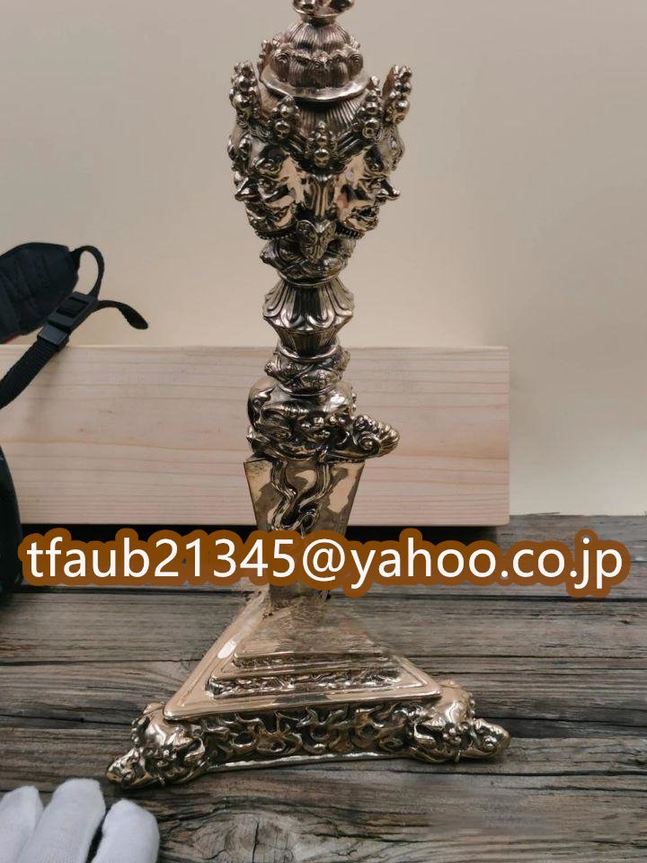「密教法具 寺院用仏具」極上品 三面 金剛杵 独鈷杵 プルパ 仏具 銅製 磨き仕上げ 高さ29cm拍卖