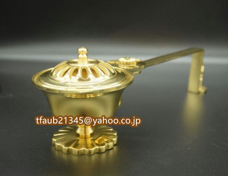 「密教法具 寺院用仏具」真言宗 太子型柄香炉 銅製 磨き仕上げ 長さ30cm拍卖