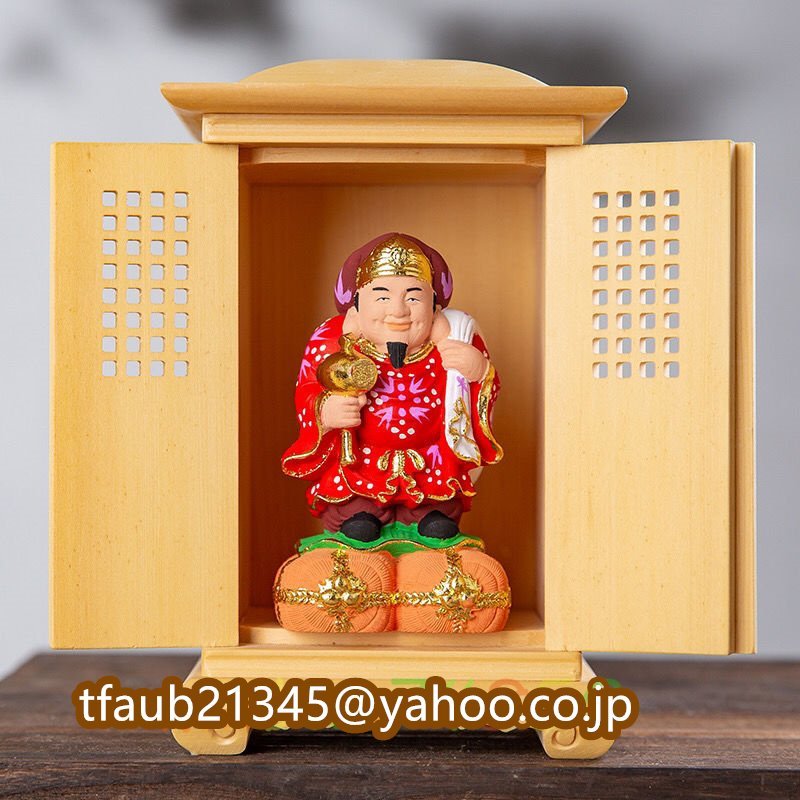 「密教法具 寺院仏具」極上品 大黒天立像 ヒノキ檜木製 財神 福神 仏教芸術品 仏壇付き 赤拍卖