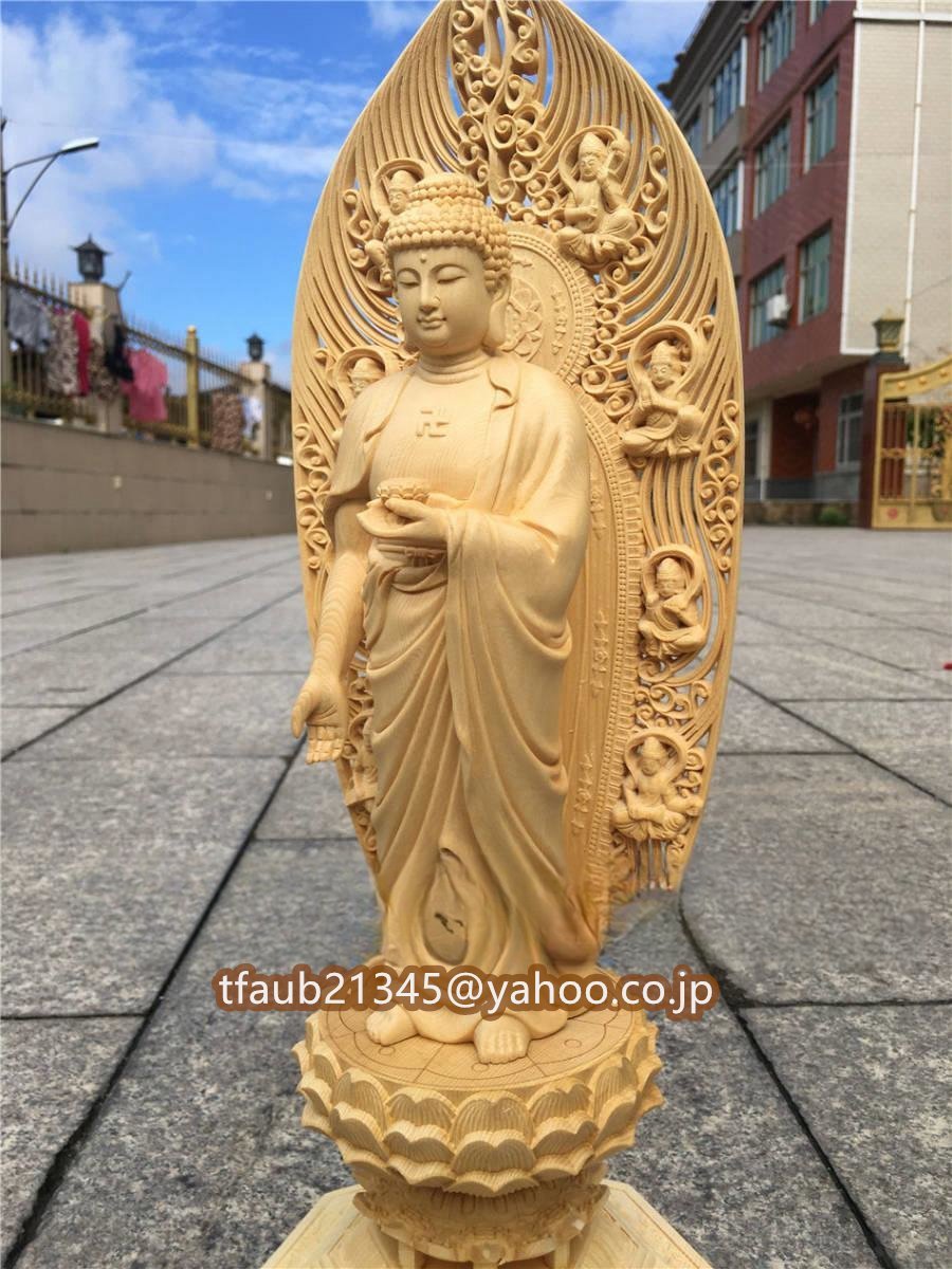 仏教美術 阿弥陀如来 立像 仏像 彫刻 自然木 職人 手作り 置物 美術品 東洋彫刻 高さ43cm拍卖