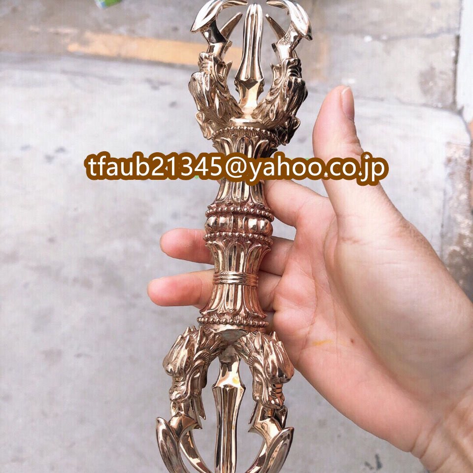 「密教法具 寺院用仏具」五鈷杵 真銅製磨き仕上げ 長さ22cm拍卖