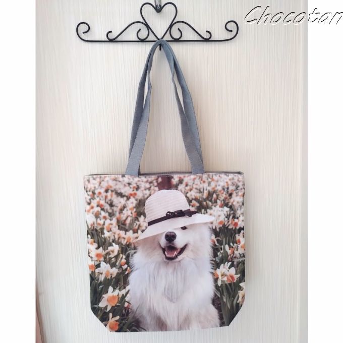 【送料無料】サモエド スピッツ 内布 ポケット付き トートバッグ【新品】拍卖