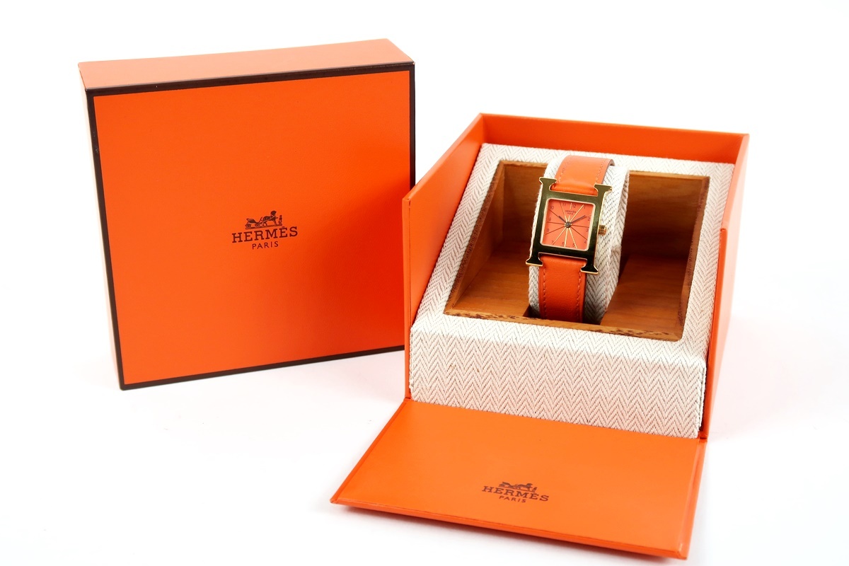 【美品】HERMES エルメス Hウォッチ ブランド時計 HH1.201 □E刻 小物 動作確認済【OM29】拍卖