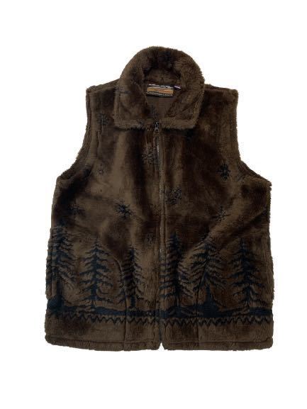 ビンテージ 90s Cobblestone Canyon フリース ベスト フォレスト柄 MADE IN USA 濃茶色 39位拍卖