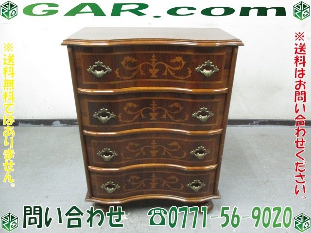 ゲ84 ヴェローナクラシック 4段 チェスト 丸脚 キャビネット イタリア ヨーロピアン アンティーク調 京都 引取歓迎!拍卖
