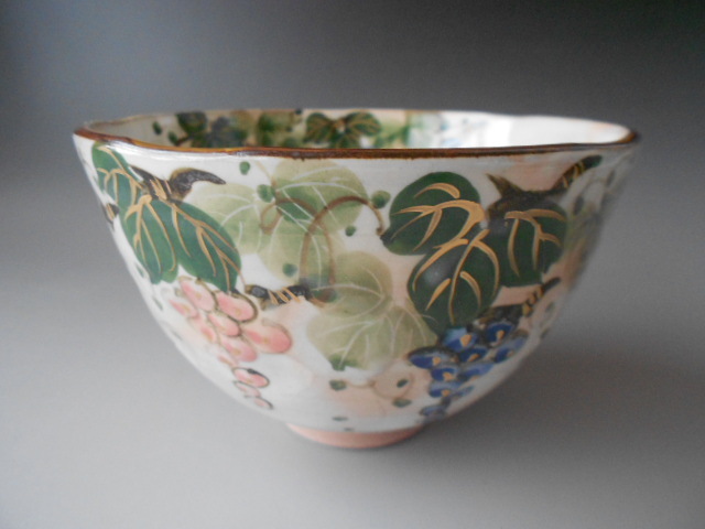 茶道具! 森俊山 ぶどう抹茶碗 京焼 新品 茶器 ギフト 拍卖