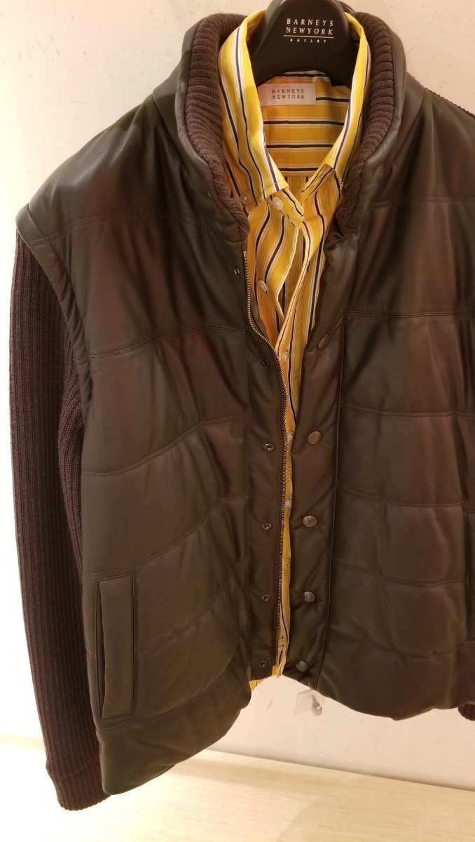 【新品未使用品】CALIBRO レザーブルゾン バーニーズNY購入 ブラウン 定価22万円 サイズ50(L相当) レザーダウン拍卖