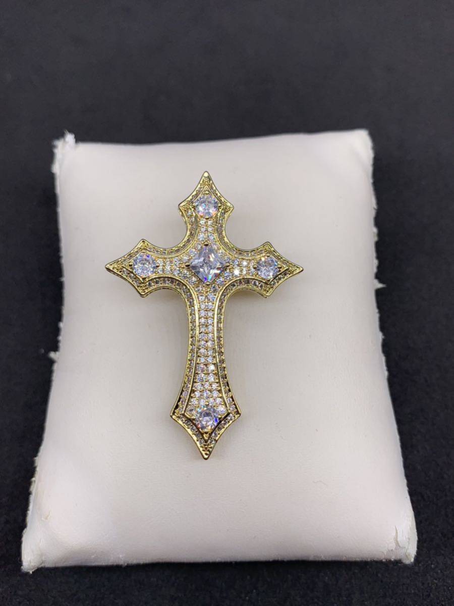 ゴールド パヴェ留 十字架 ジルコニアダイヤ ブリンブリン ネックレス ロザリオ拍卖